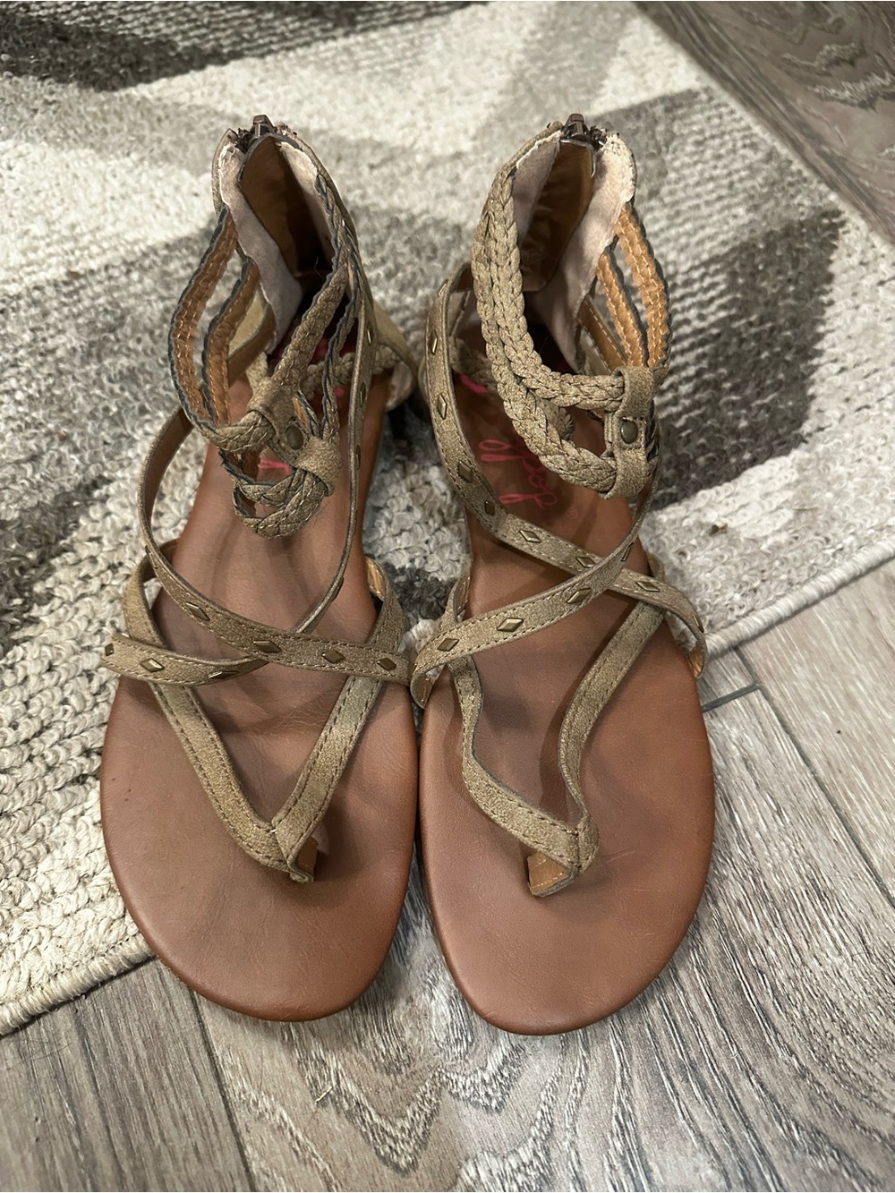 Jellypop Braided Strappy Brown Gladiator Sandals